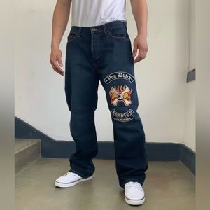 Men's VonDutch Dk Blue Patched Button Fly Jeans